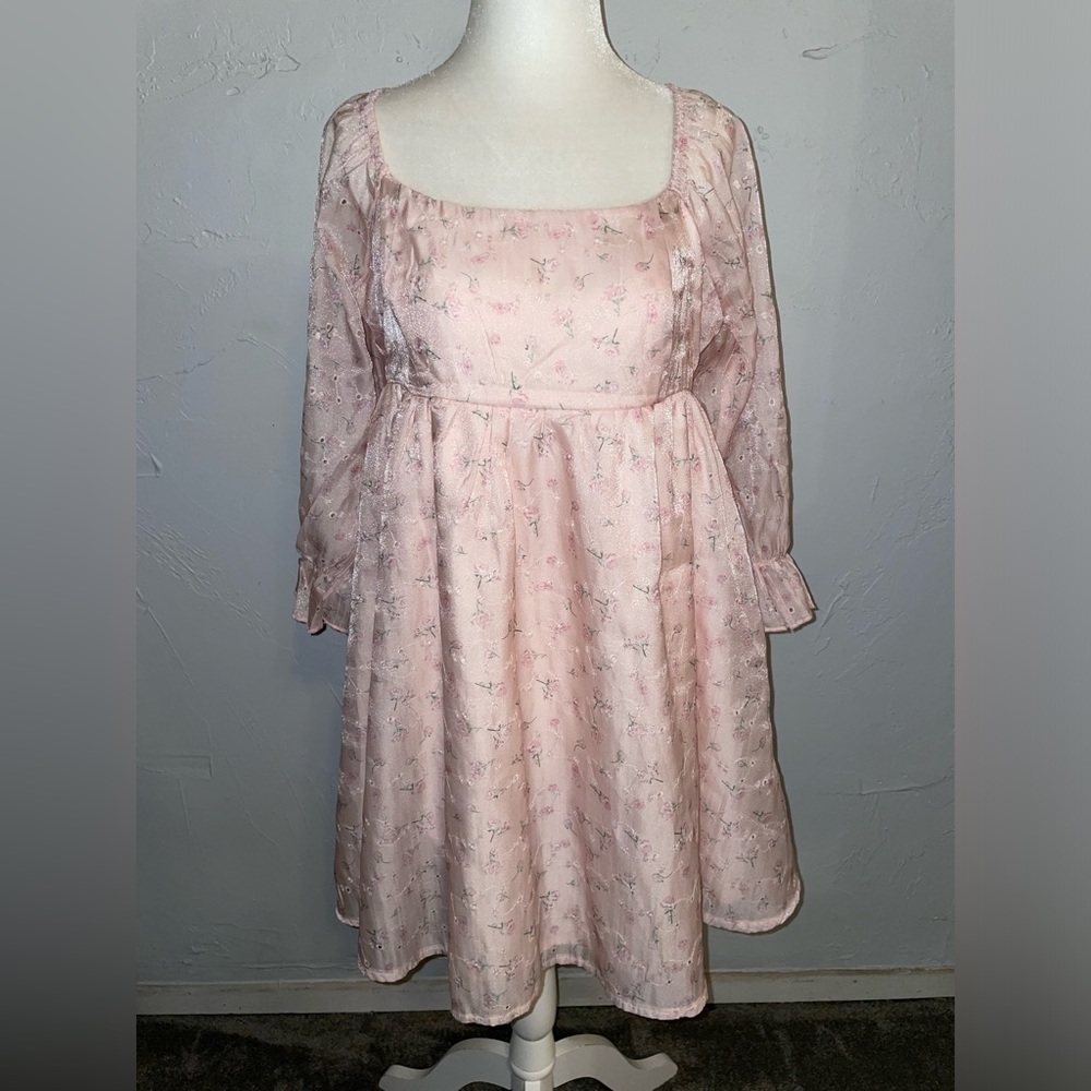 Thirty/Thirty LA Pink Puff long Sleeve Flowers Mini Dress Size L